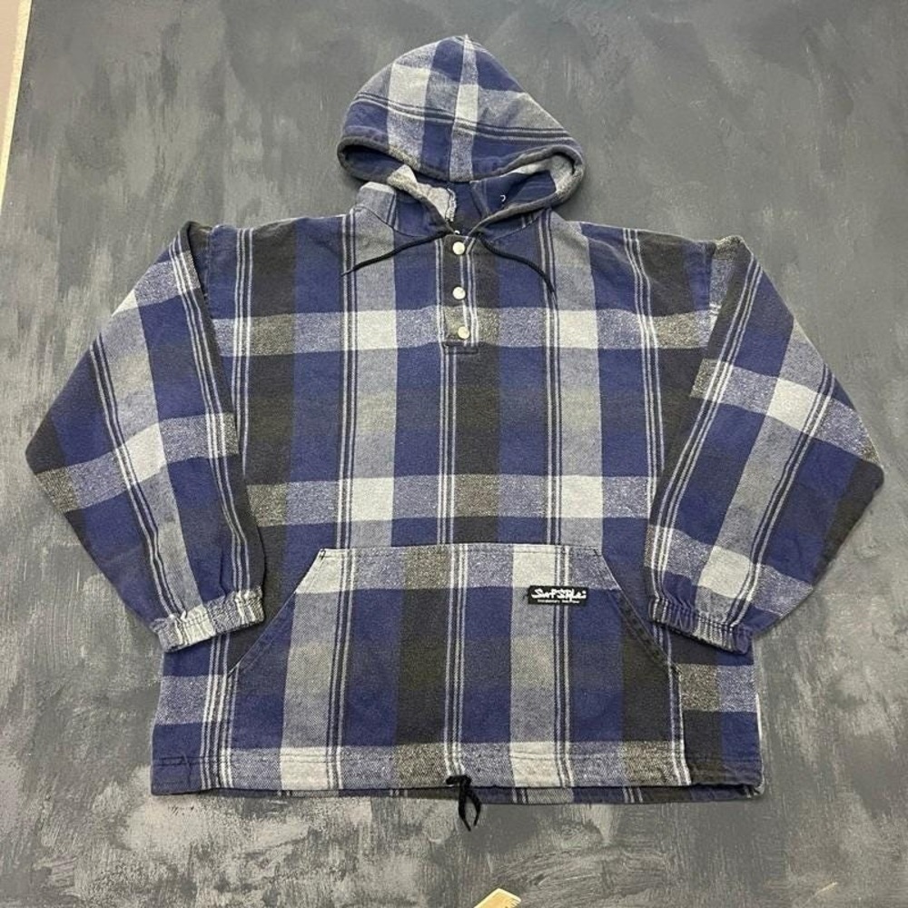 Vintage Surfstyle Flannel Hoodie Mens XL Blue 1990s Cotton